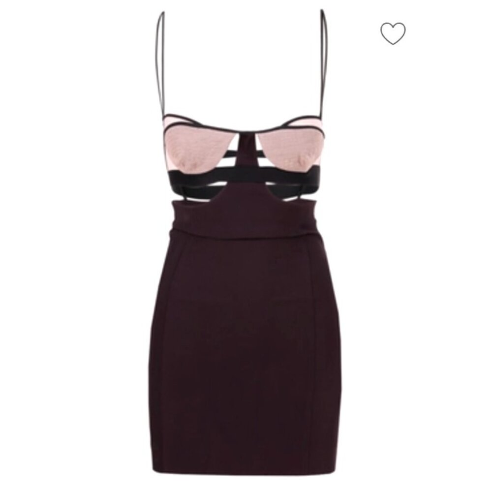 NENSI DOJAKA QUILTED DOUBLE BRA DRESS in AUBERGINE PINK size MEDIUM